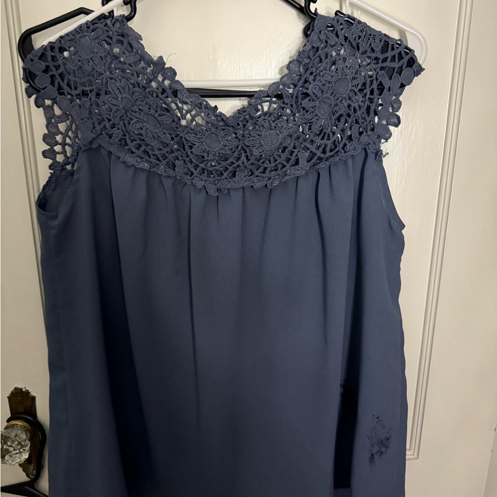 SHEIN Lace Detail Blue Tank Top
